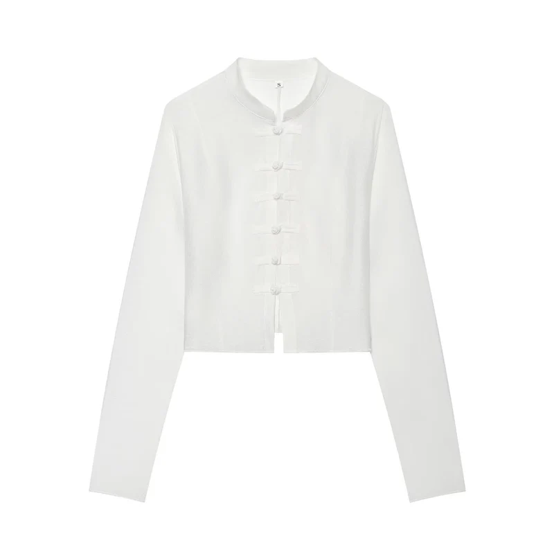 Damen Leichte Cropped-Jacke mit Stehkragen und traditionellen Knebelverschlüssen Drune
