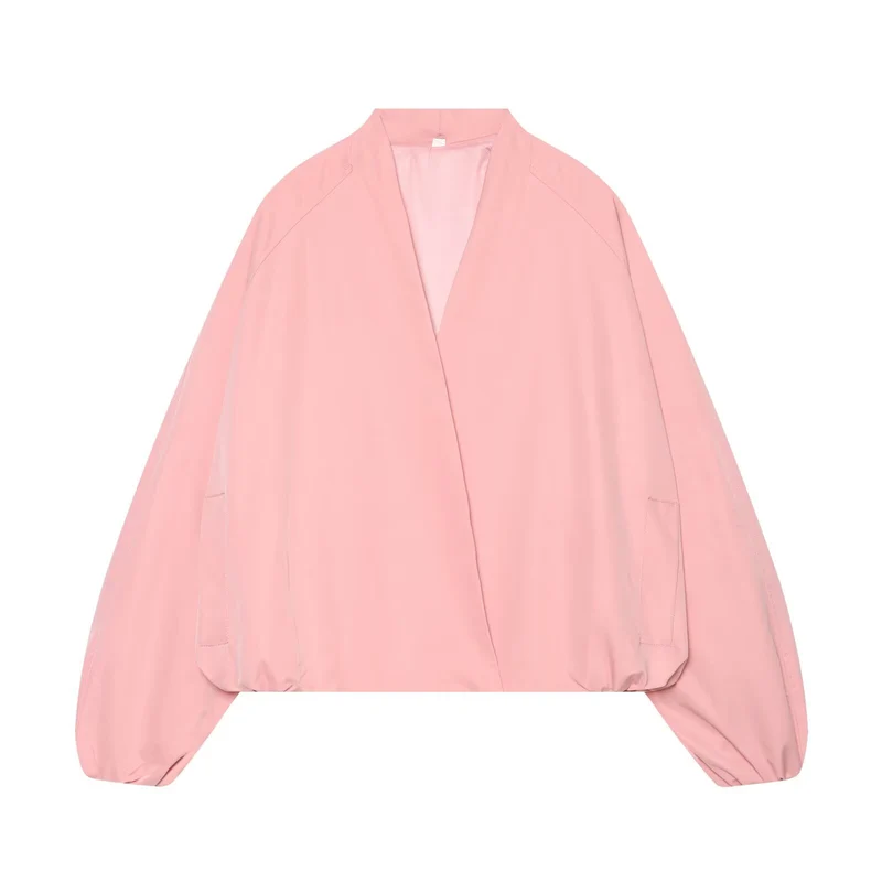 Damen Leichte Cropped-Bomberjacke im Boxy‑Schnitt mit offenem Kimono‑Verschluss Drune