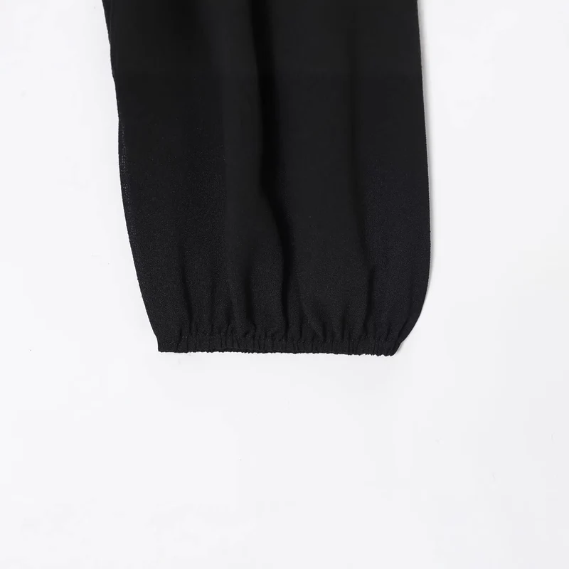 Damen Leichte Chiffon-Cropped-Bluse mit Rüschenkragen und Taillenbändern Drune