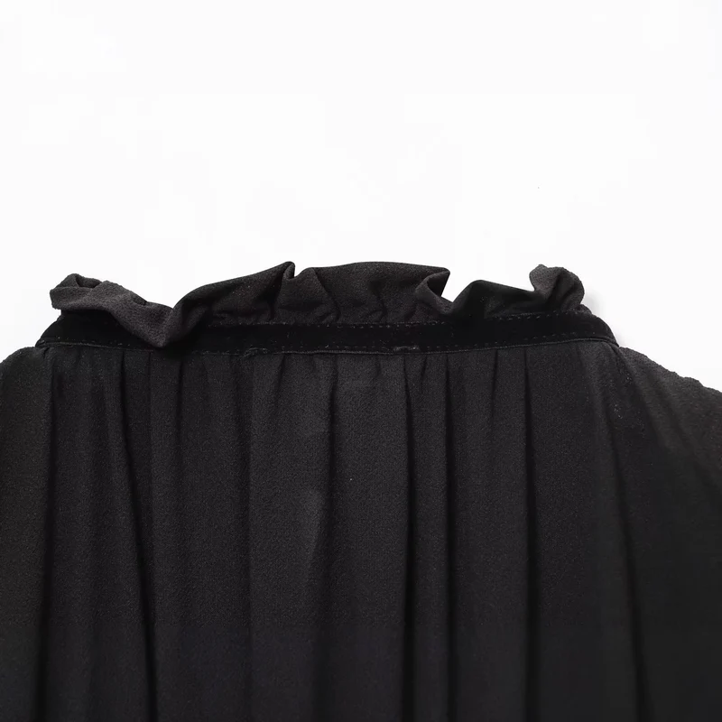 Damen Leichte Chiffon-Cropped-Bluse mit Rüschenkragen und Taillenbändern Drune