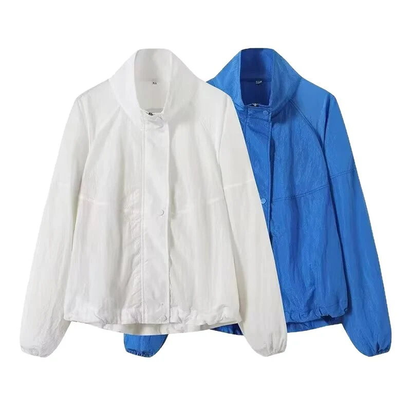 Damen Leichte Boxy‑Windbreakerjacke mit Stehkragen, verdeckter Druckknopfleiste und elastischem Saum Drune