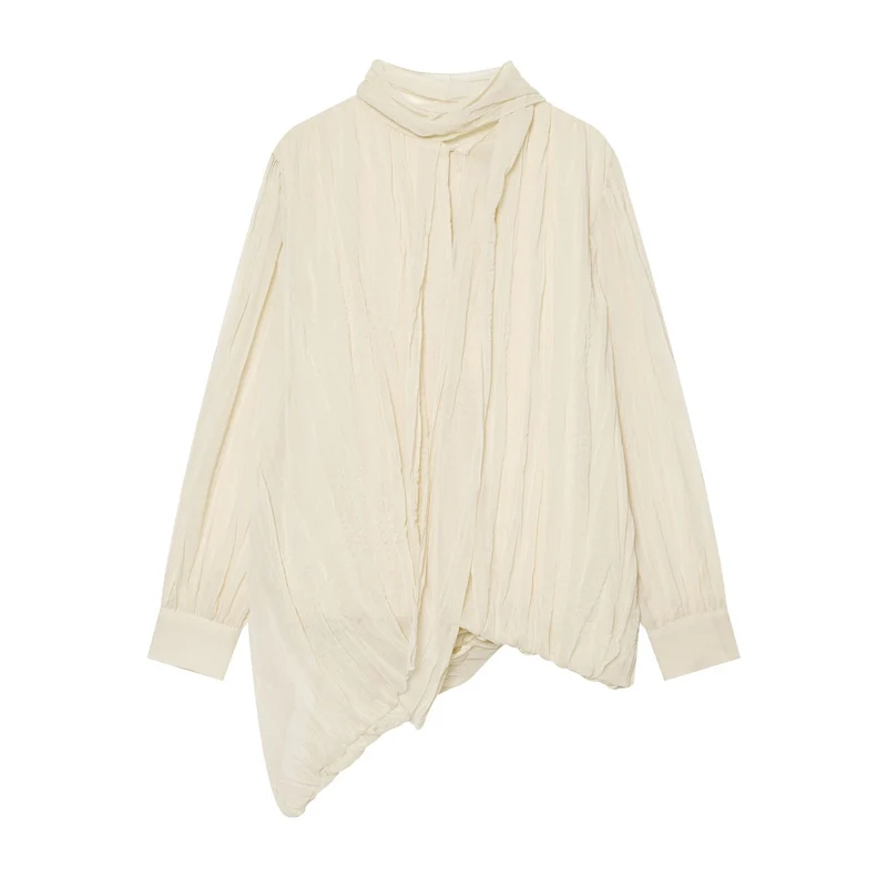 Damen Leichte Bluse in Knitteroptik mit Schluppe und gedrehtem Saum Drune