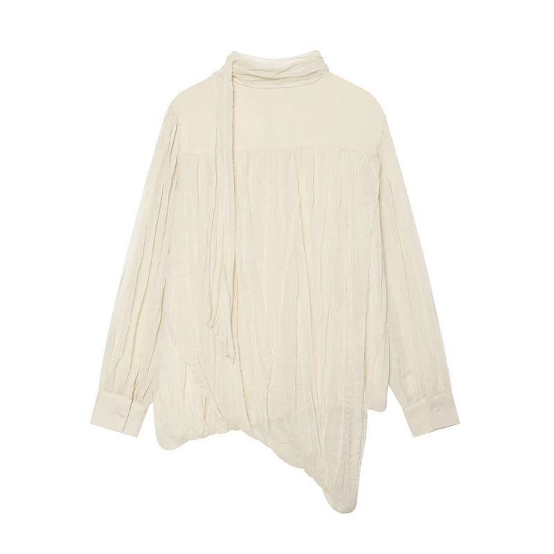 Damen Leichte Bluse in Knitteroptik mit Schluppe und gedrehtem Saum Drune