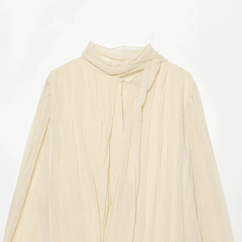 Damen Leichte Bluse in Knitteroptik mit Schluppe und gedrehtem Saum Drune