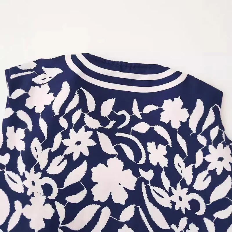 Damen Leichte Blousonjacke im floralen Muster mit Rundhals, Balloonärmeln und kontrastierenden Streifen Drune