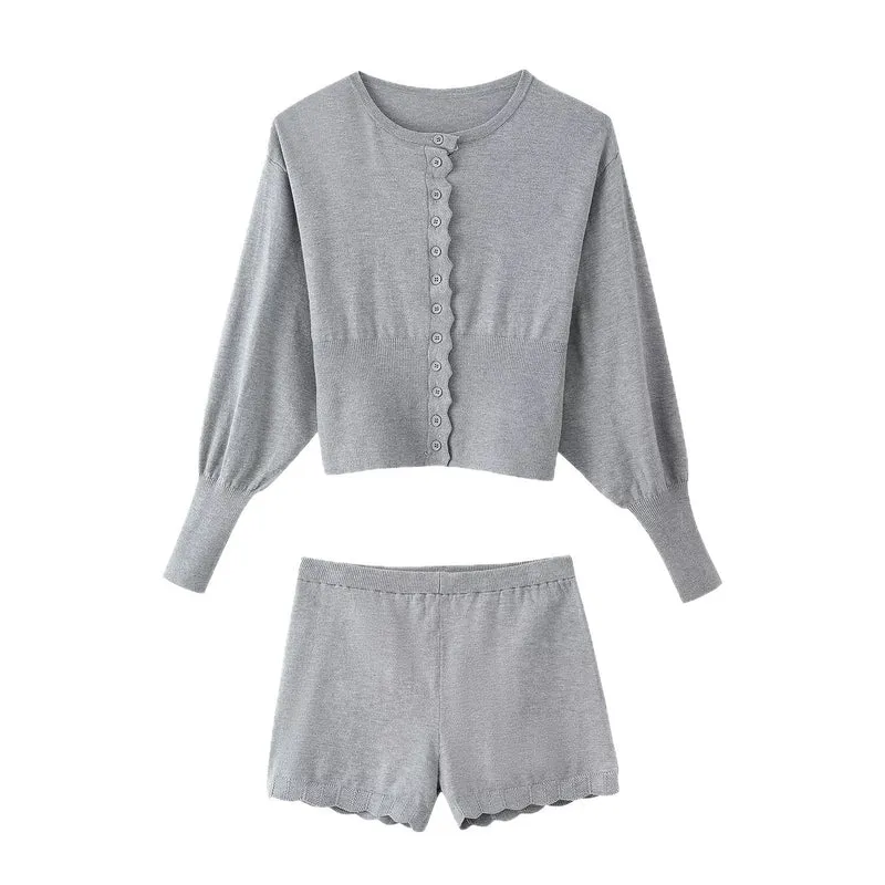 Damen Lässiges Zweiteiliges Lounge-Set mit Cropped-Sweatshirt und High-Waist-Shorts Drune