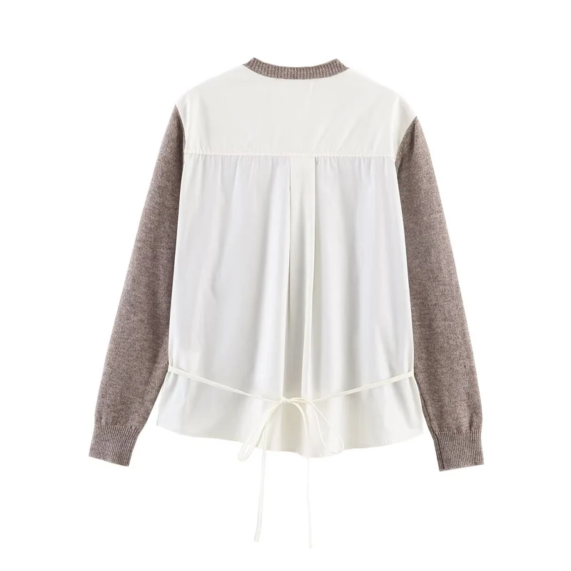 Damen Lässige Strickjacke mit angesetztem Blusenbesatz und V-Ausschnitt Drune