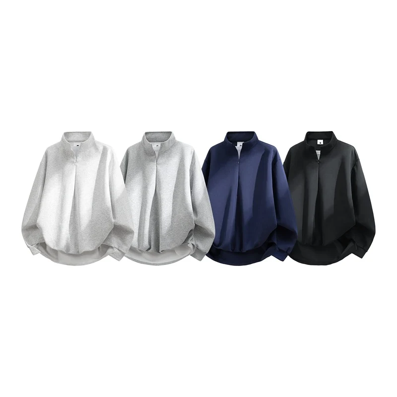 Unisex Oversize-Sweatshirt mit Stehkragen, Halbreißverschluss und ballonförmigem Saum Drune