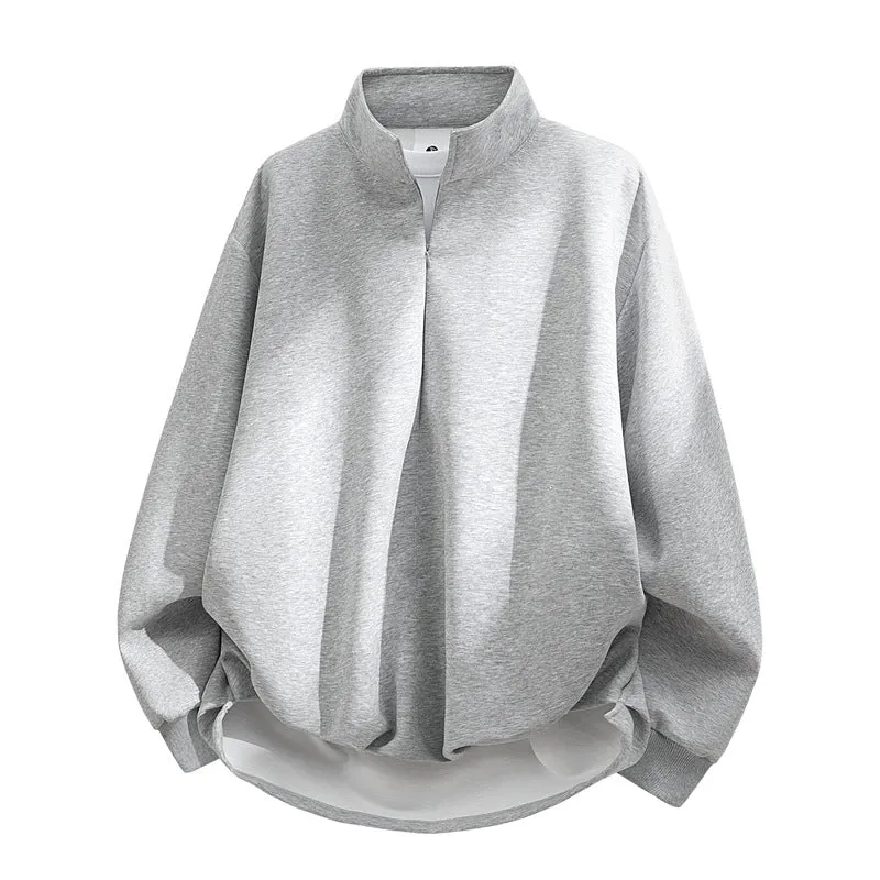 Unisex Oversize-Sweatshirt mit Stehkragen, Halbreißverschluss und ballonförmigem Saum Drune