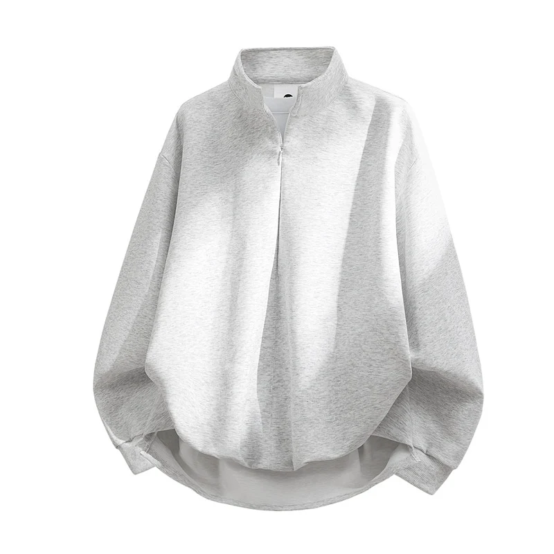 Unisex Oversize-Sweatshirt mit Stehkragen, Halbreißverschluss und ballonförmigem Saum Drune