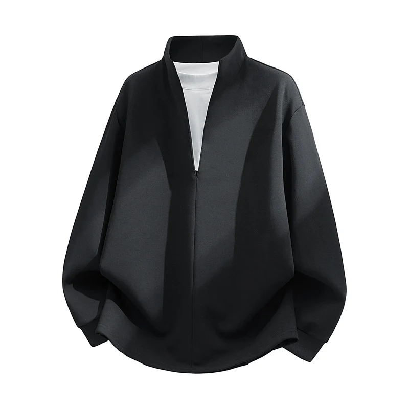 Unisex Oversize-Sweatshirt mit Stehkragen, halber Öffnung und abgerundetem Saum Drune