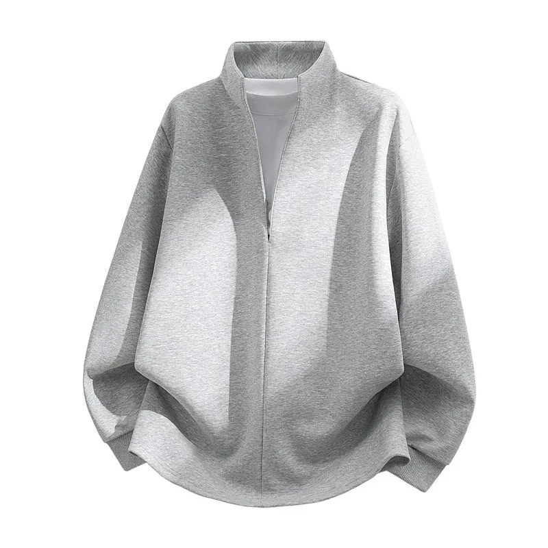 Unisex Oversize-Sweatshirt mit Stehkragen, halber Öffnung und abgerundetem Saum Drune