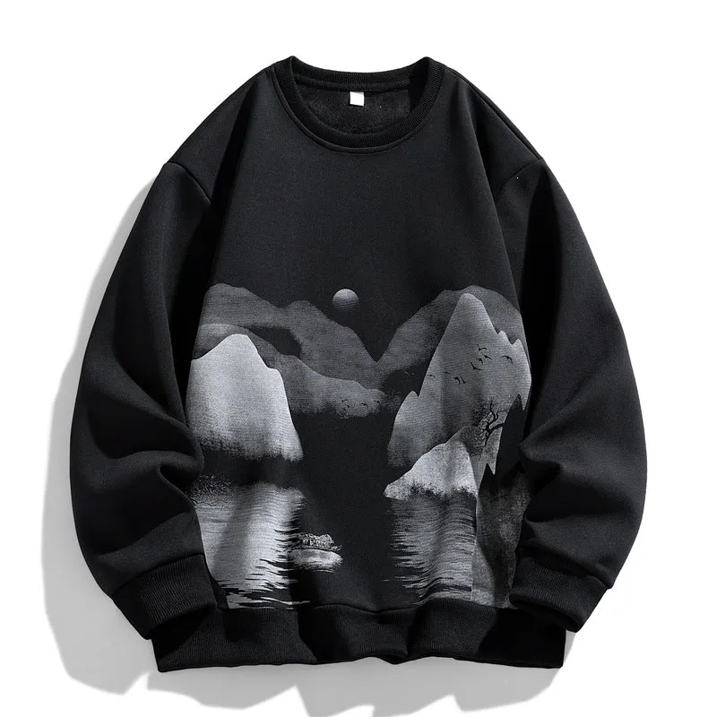Unisex Oversize‑Sweatshirt mit Pinsel‑Print & geripptem Saum Drune