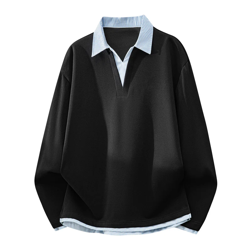 Unisex Oversize-Sweatshirt mit eingearbeitetem Hemdkragen und V-Ausschnitt-Detail Drune