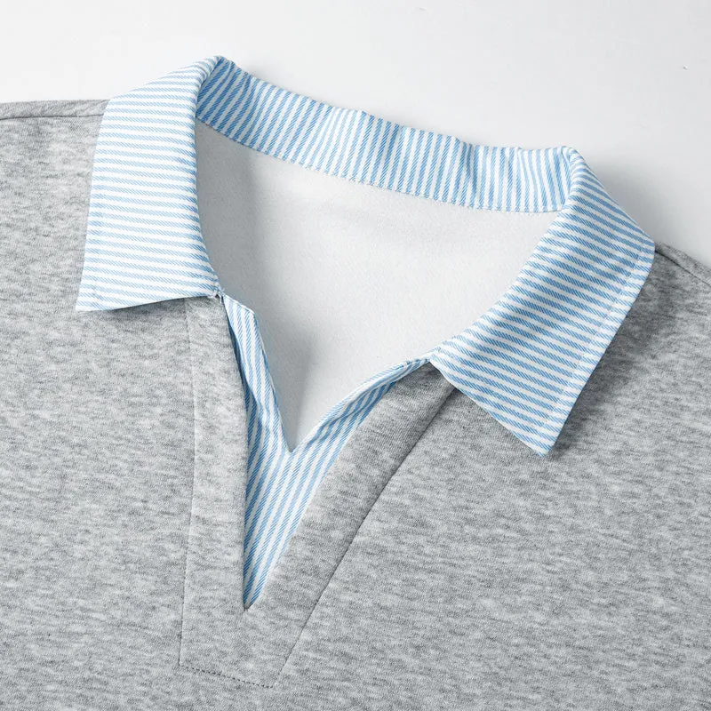 Unisex Oversize-Sweatshirt mit eingearbeitetem Hemdkragen und V-Ausschnitt-Detail Drune