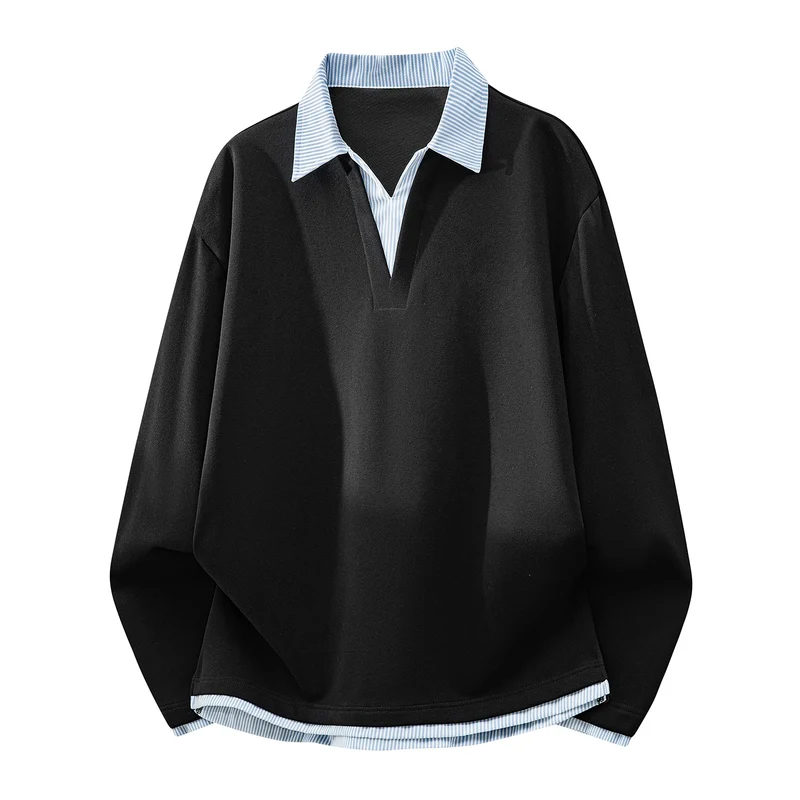 Unisex Oversize-Sweatshirt mit eingearbeitetem Hemdkragen und V-Ausschnitt-Detail Drune