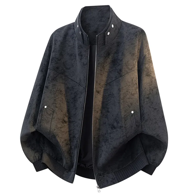 Unisex Oversize Suede‑Optik Bomberjacke mit Stehkragen, verdecktem Reißverschluss & Eingrifftaschen Drune
