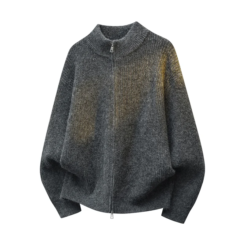 Unisex Oversize Strukturstrick-Halbzip-Cardigan mit Stehkragen & Zwei-Wege-Reißverschluss Drune