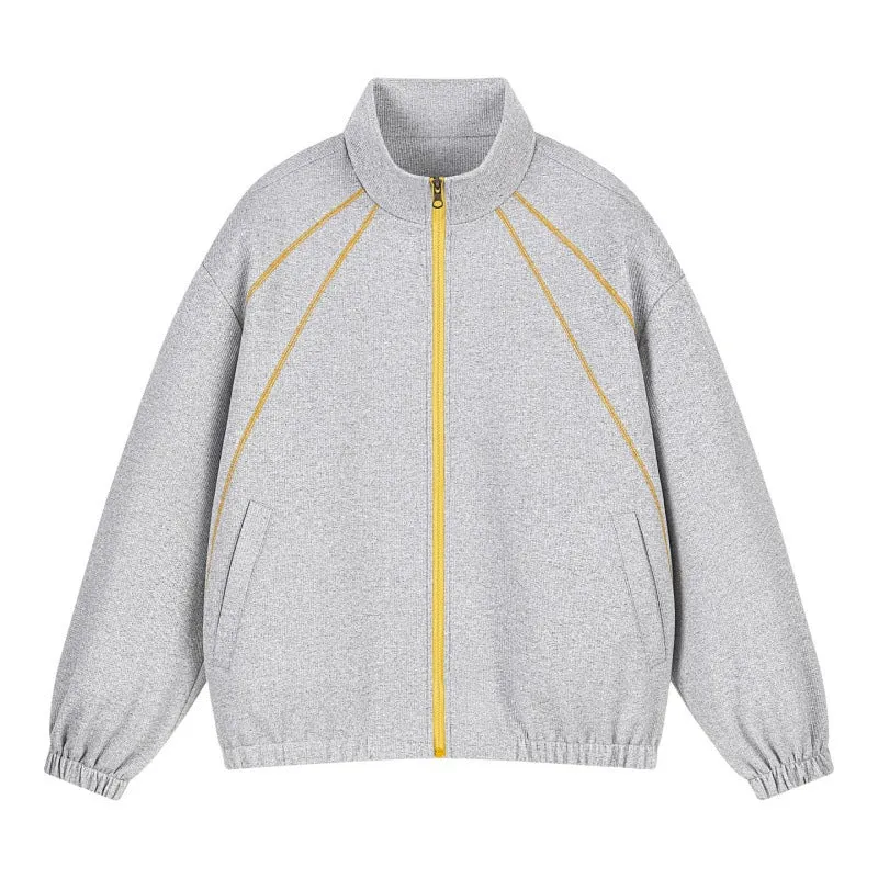 Unisex Oversize-Struktur-Trackjacke mit Stehkragen, Reißverschluss & Flatlock‑Details Drune