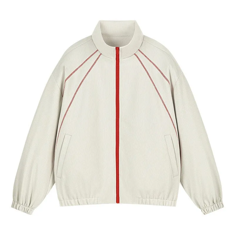Unisex Oversize-Struktur-Trackjacke mit Stehkragen, Reißverschluss & Flatlock‑Details Drune