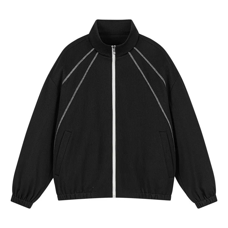 Unisex Oversize-Struktur-Trackjacke mit Stehkragen, Reißverschluss & Flatlock‑Details Drune