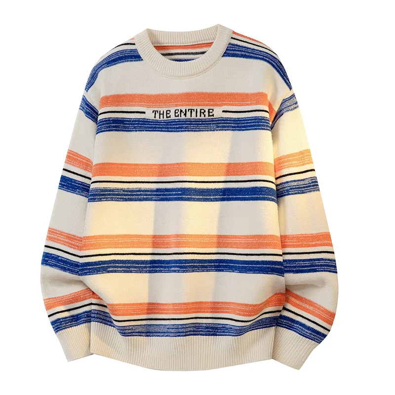 Unisex Oversize-Strickpullover mit maritimen Streifen, geripptem Saum & atmungsaktivem Baumwollmix Drune