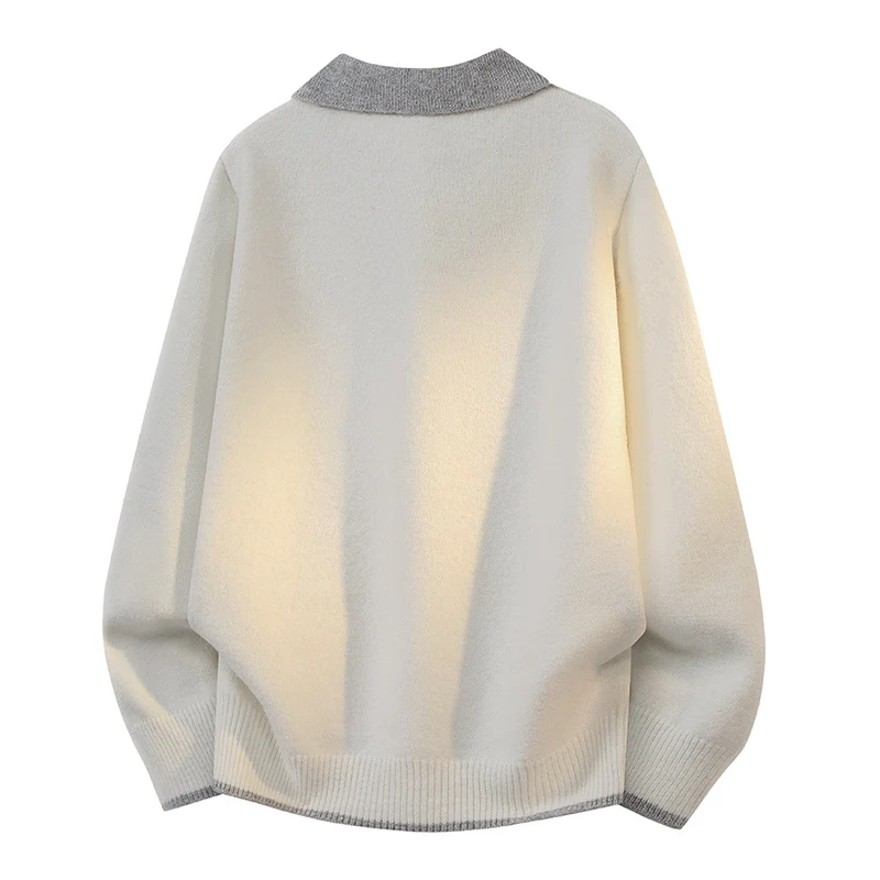 Unisex Oversize Strickpullover mit Kontrastpolokragen und V-Ausschnitt Drune