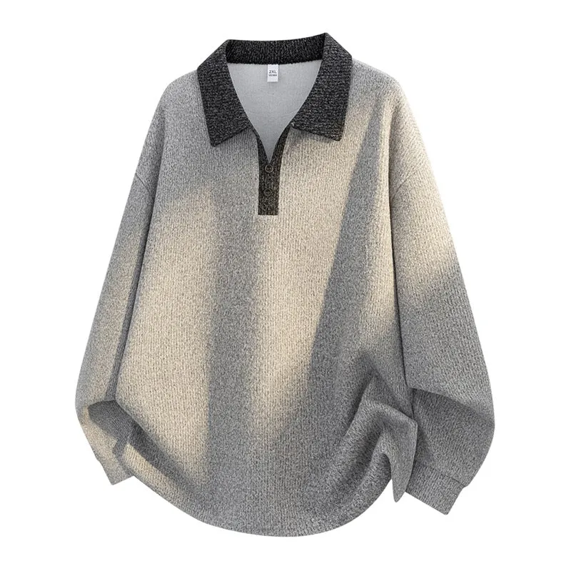 Unisex Oversize-Strickpullover mit kontrastierendem Polokragen und Halbsteg-Knopfleiste Drune