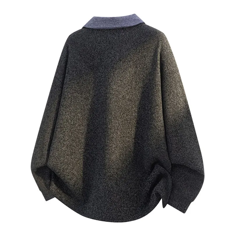 Unisex Oversize-Strickpullover mit kontrastierendem Polokragen und Halbsteg-Knopfleiste Drune