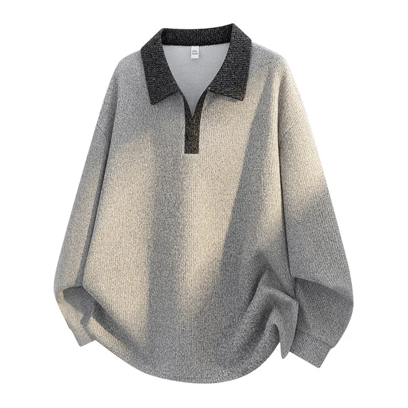 Unisex Oversize-Strickpullover mit kontrastierendem Polokragen und Halbsteg-Knopfleiste Drune