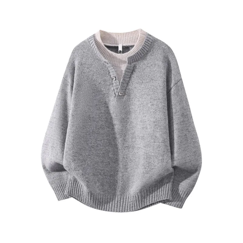 Unisex Oversize-Strickpullover mit Halbsteg‑Henley, geripptem Saum & überschnittener Schulter Drune