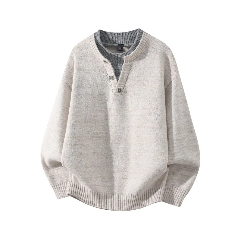 Unisex Oversize-Strickpullover mit Halbsteg‑Henley, geripptem Saum & überschnittener Schulter Drune