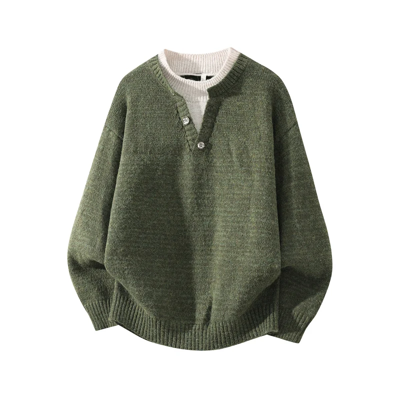 Unisex Oversize-Strickpullover mit Halbsteg‑Henley, geripptem Saum & überschnittener Schulter Drune