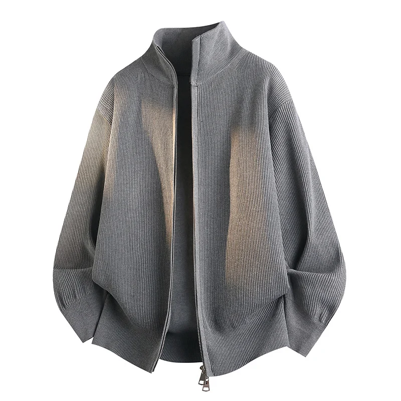 Unisex Oversize Strick-Zipjacke mit Stehkragen, gerippter Struktur & Zwei-Wege-Reißverschluss Drune