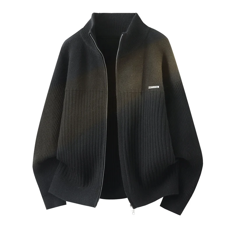 Unisex Oversize Strick-Cardigan mit Stehkragen, durchgehendem Reißverschluss & Struktur-Rippstrick Drune