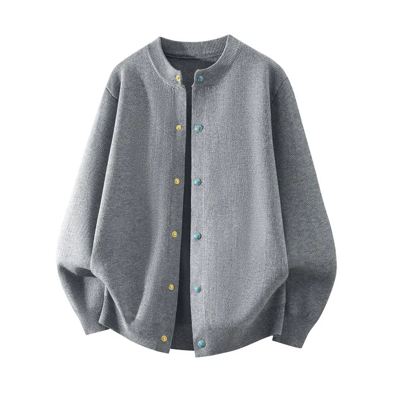 Unisex Oversize Strick‑Bomberjacke mit Druckknopfleiste, geripptem Bund & weicher Waffelstruktur Drune