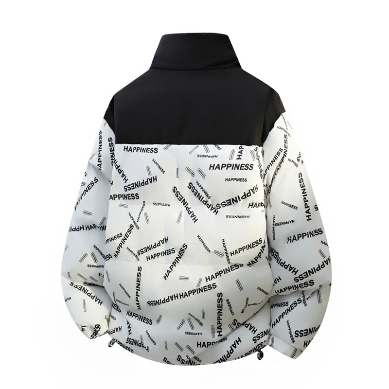 Unisex Oversize-Steppjacke mit Allover-Print, Stehkragen & Kordelzugsaum Drune