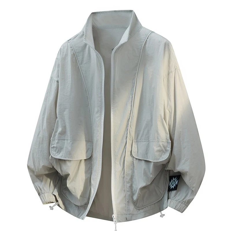 Unisex Oversize Leichte Windjacke mit Kordelzug, Pattentaschen & elastischen Bündchen Drune