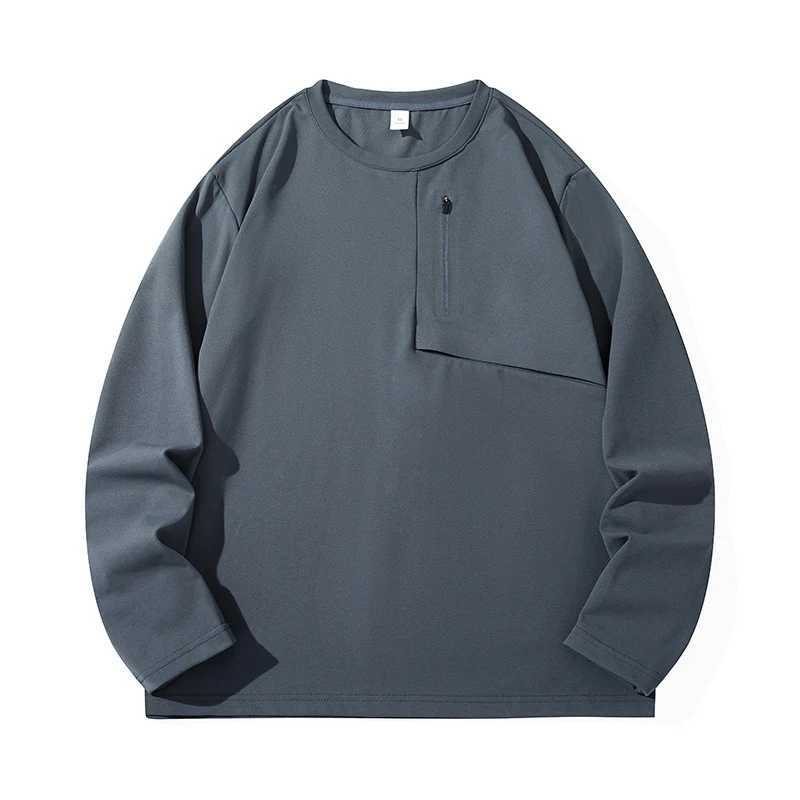 Unisex Oversize Langarm‑Sweatshirt mit Brustreißverschlusstasche und Rundhalsausschnitt Drune