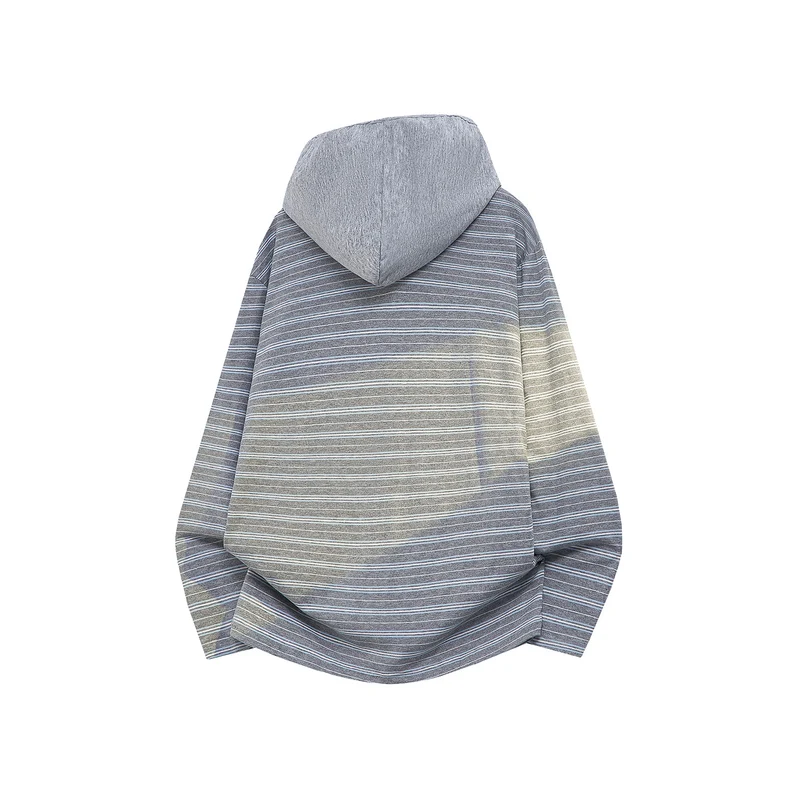 Unisex Oversize Kapuzenpullover mit tiefem V-Ausschnitt und feinem Streifenmuster Drune