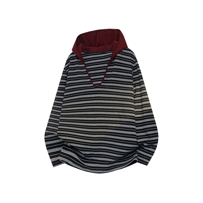 Unisex Oversize Kapuzenpullover mit tiefem V-Ausschnitt und feinem Streifenmuster Drune