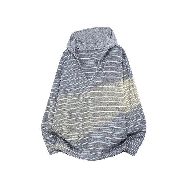 Unisex Oversize Kapuzenpullover mit tiefem V-Ausschnitt und feinem Streifenmuster Drune