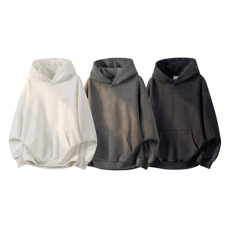 Unisex Oversize Kapuzenpullover mit handschriftlichem Grafik-Print, Kängurutasche & geripptem Saum Drune