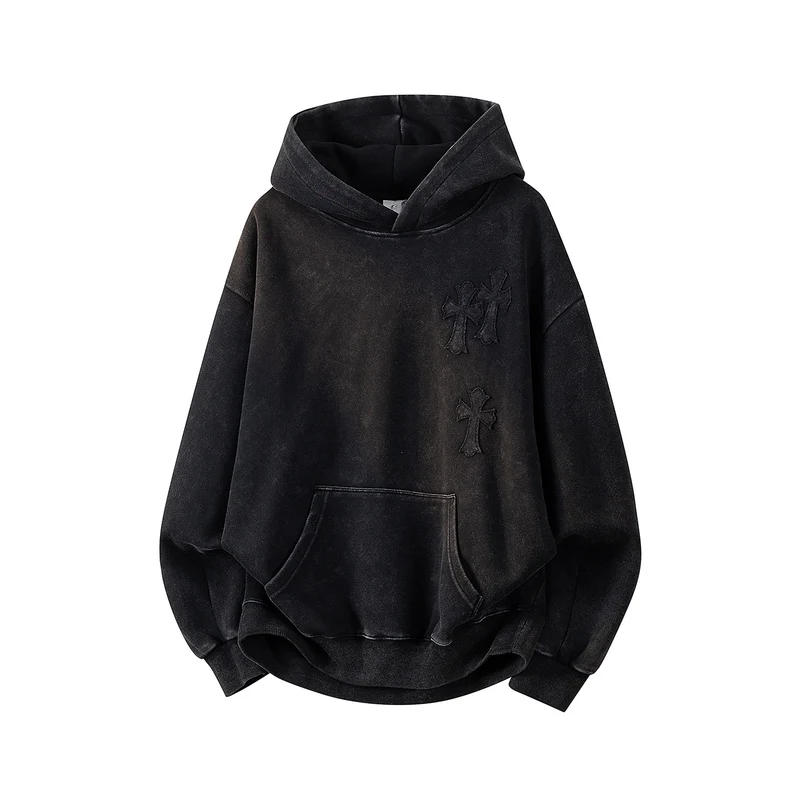 Unisex Oversize Kapuzenpullover mit handschriftlichem Grafik-Print, Kängurutasche & geripptem Saum Drune
