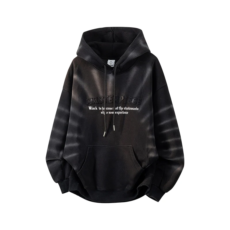 Unisex Oversize Kapuzenpullover mit handschriftlichem Grafik-Print, Kängurutasche & geripptem Saum Drune