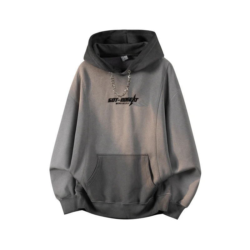 Unisex Oversize Kapuzenpullover mit handschriftlichem Grafik-Print, Kängurutasche & geripptem Saum Drune