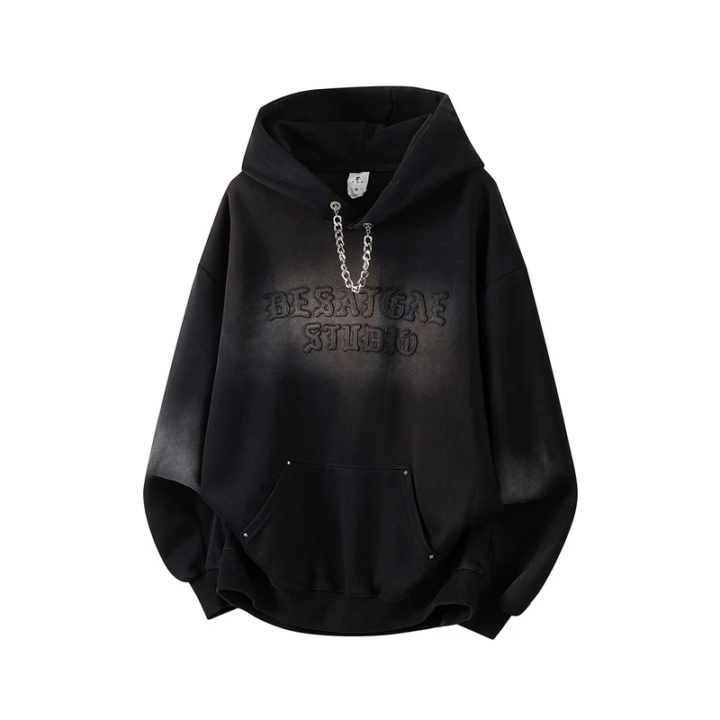 Unisex Oversize Kapuzenpullover mit handschriftlichem Grafik-Print, Kängurutasche & geripptem Saum Drune