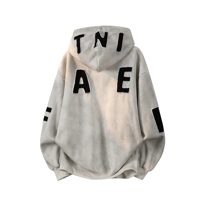 Unisex Oversize Kapuzenpullover mit handschriftlichem Grafik-Print, Kängurutasche & geripptem Saum Drune