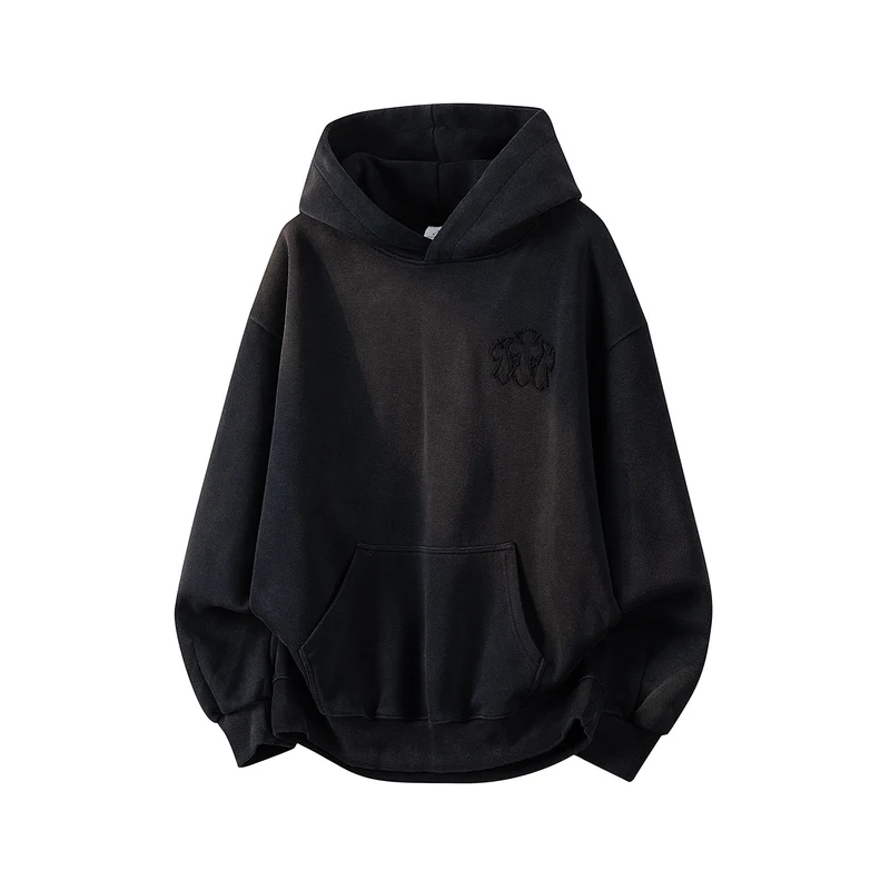 Unisex Oversize Kapuzenpullover mit handschriftlichem Grafik-Print, Kängurutasche & geripptem Saum Drune