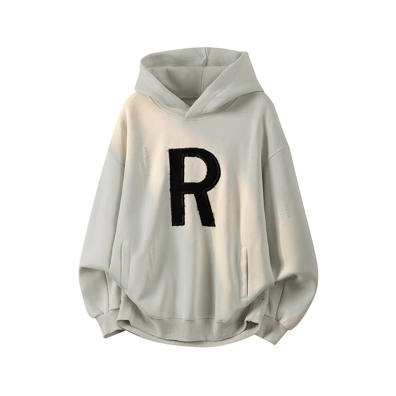 Unisex Oversize Kapuzenpullover mit handschriftlichem Grafik-Print, Kängurutasche & geripptem Saum Drune